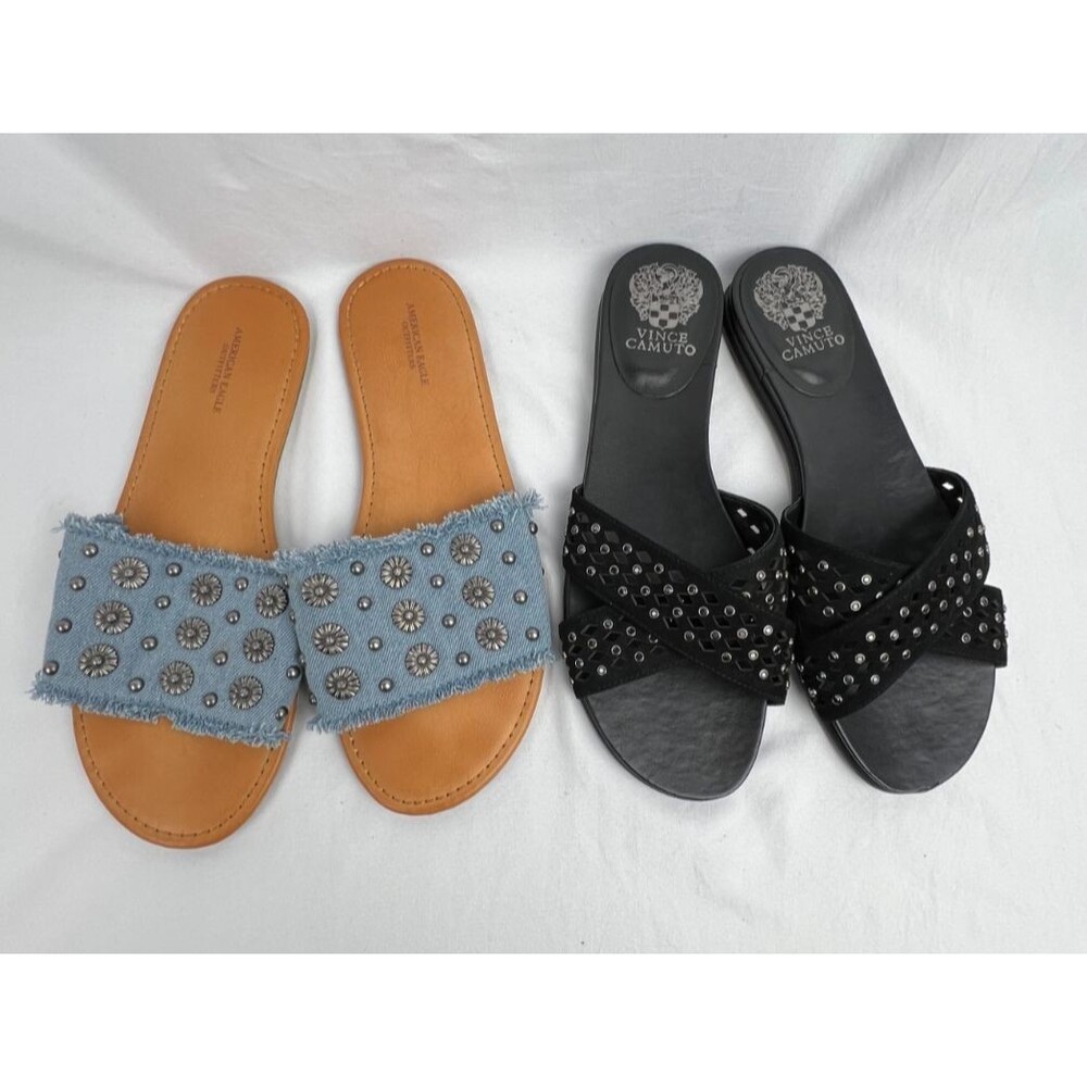 American Eagle & Vince Camuto Women's Slide Sandals Set US 9 Blue Denim & Black
